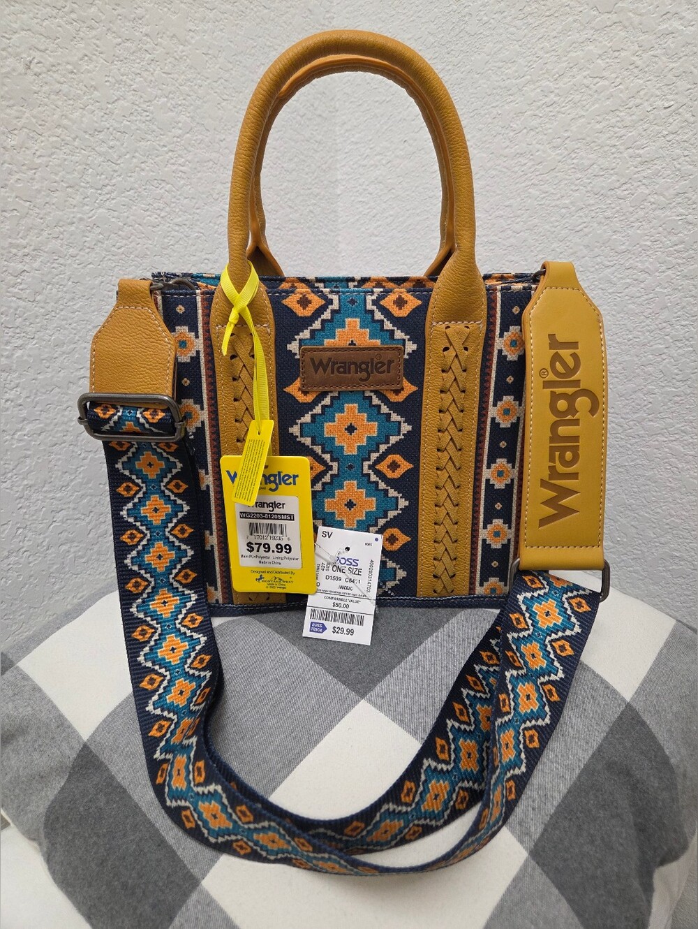 Wrangler Mustard & Blue Patterned Tote Bag - Picture 11 of 11